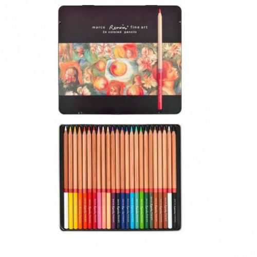 Набор цветных художественных карандашей 24цв,  2B, ⌀3,7мм "Renoir Fine Art" в металлической коробке Marco