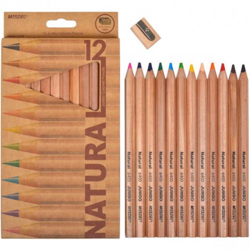 Набор цветных карандашей "Natural" jumbo12цв с точилкой  MARCO