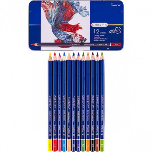Набір кольорових олівців 12кол в метал. пеналі серія Chroma MARCO