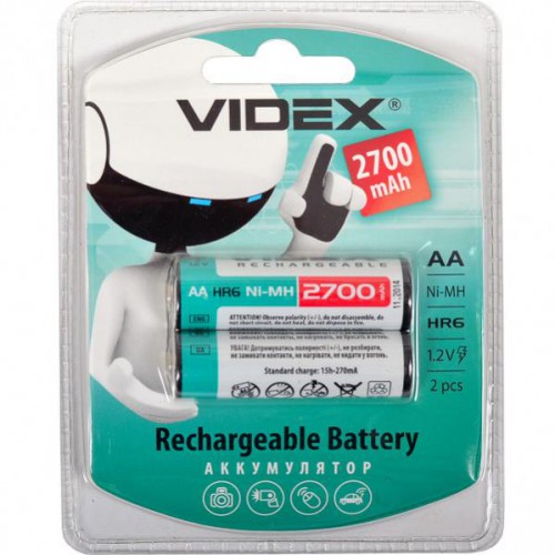 Акумулятори VIDEX АА ,перезаряджувані, хв.робота 2700 mAh 1,2 V (2шт)