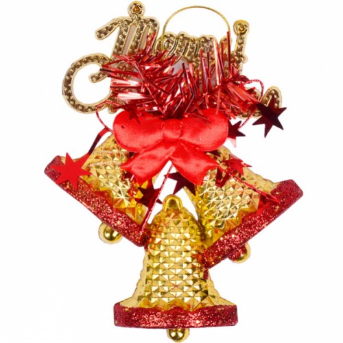 Новогоднее подвесное украшение в виде трех резных золотых колокольчиков 15*12,5см, пластик