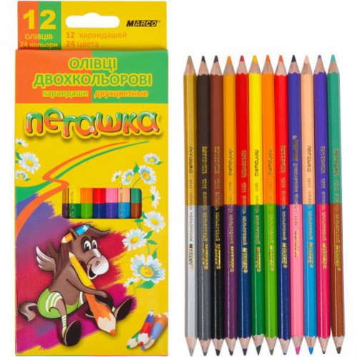 Набор цветных 2-хсторонних карандашей 12шт=24цв серия Пегашка MARCO