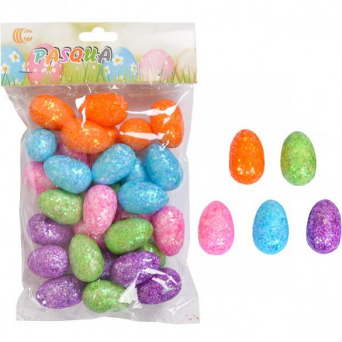 Набір Яйця декоративні кольорові з блискітками 3,5см, 5кол, пінопласт