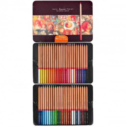 Набор цветных художественных карандашей 48цв,  2B, ⌀3,7мм "Renoir Fine Art" в металлической коробке Marco