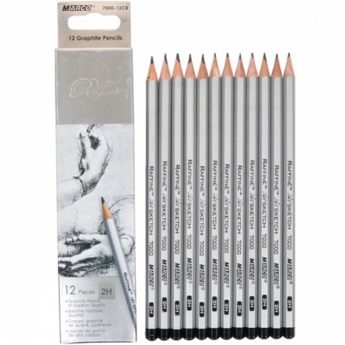 Набір простих олівців 2Н (12шт), ⌀3,7мм без гумки "Raffine" MARCO