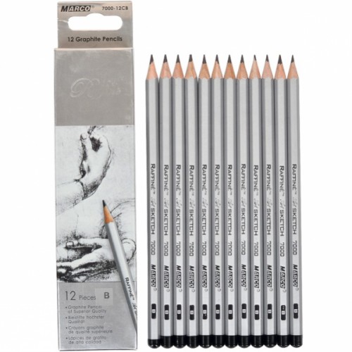 Набір простих олівців В (12шт), ⌀3,7мм без гумки "Raffine" MARCO