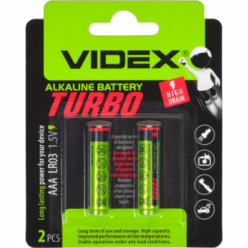 Батарейка LR03/AAA 2pcs Alkaline TURBO Videx