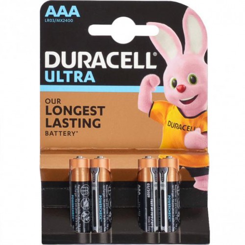 Батарейка Duracell Ultra LR-03 ААА по 4шт mini на блистере, 1,5V с индикатором заряда