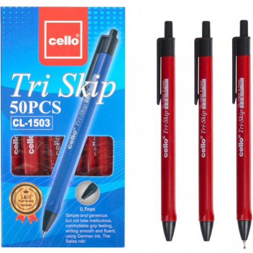 Ручка шариковая на масляной основе автомат "Tri Skip" 0,7мм, красная "Cello"