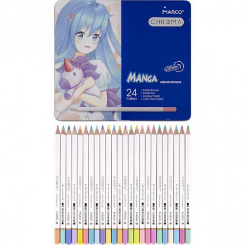 Набір кольорових олівців пастельних 24кол в метал. пеналі серія Chroma (Manga) MARCO