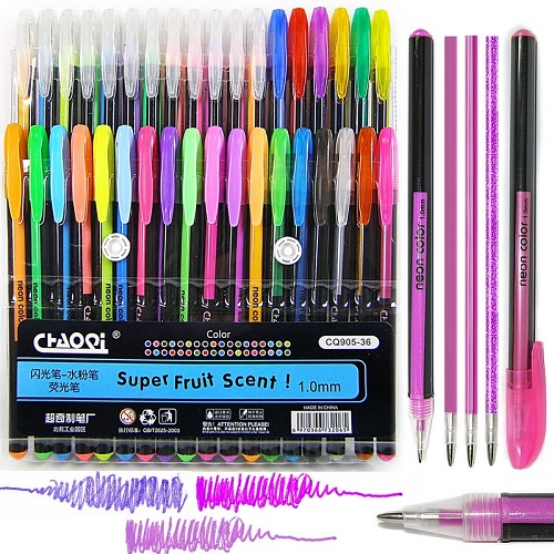 Ручки цветные гелевые ФЛУОРЕСЦЕНТНЫЕ + 12 ГЛИТТЕР + 12 МЕТАЛЛИК .