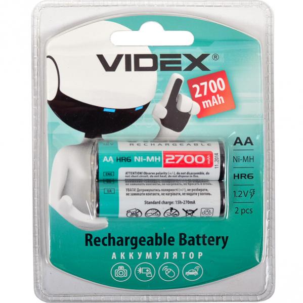Аккумуляторы VIDEX АА ,перезаряжаемые, мин.работа 2700 mAh 1,2 V (2шт)