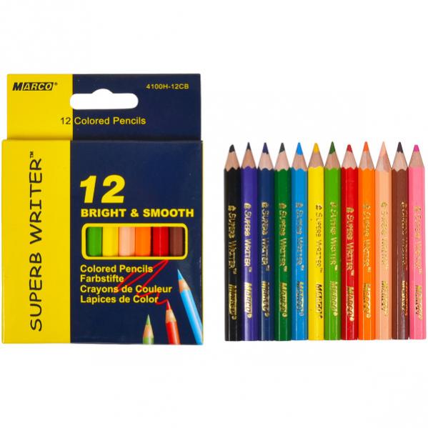 Набор цветных укороченных карандашей 12 цветов серия Superb Writer MARCO